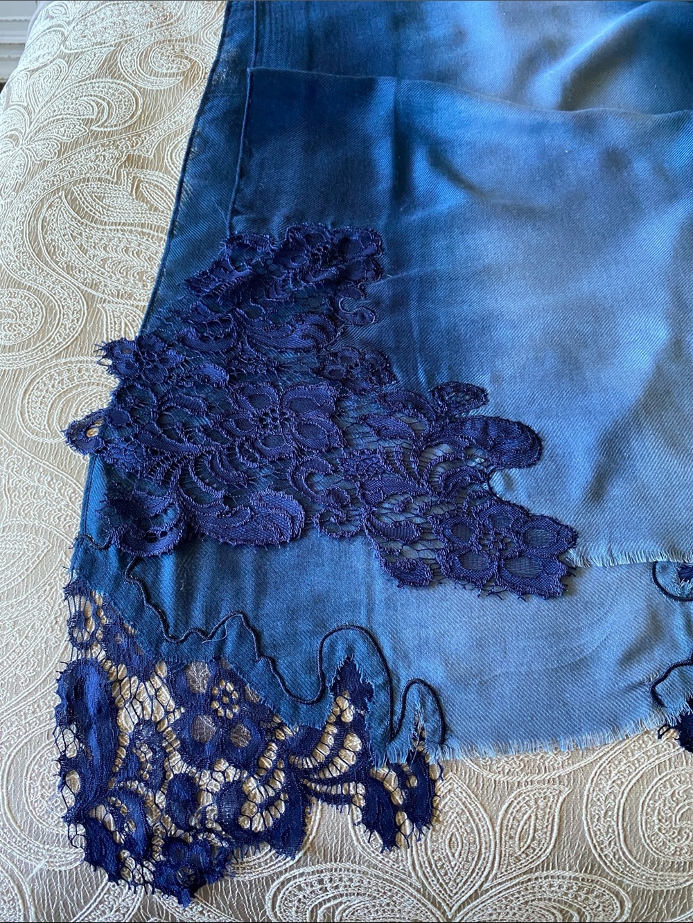 Chico's Deep Navy Lace-Trim Satin Chemise